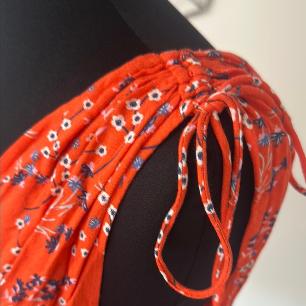 Line & Dot Orange Ruched Wrap Mini Dress - Picture 4 of 8